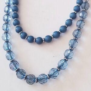 Double Strand Blue Faceted Crystal Beaded Necklace